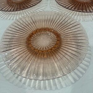 1940s Anchor Hocking Old Cafe Optic Ribbed Cake Plate Pink Plate Glass Footed